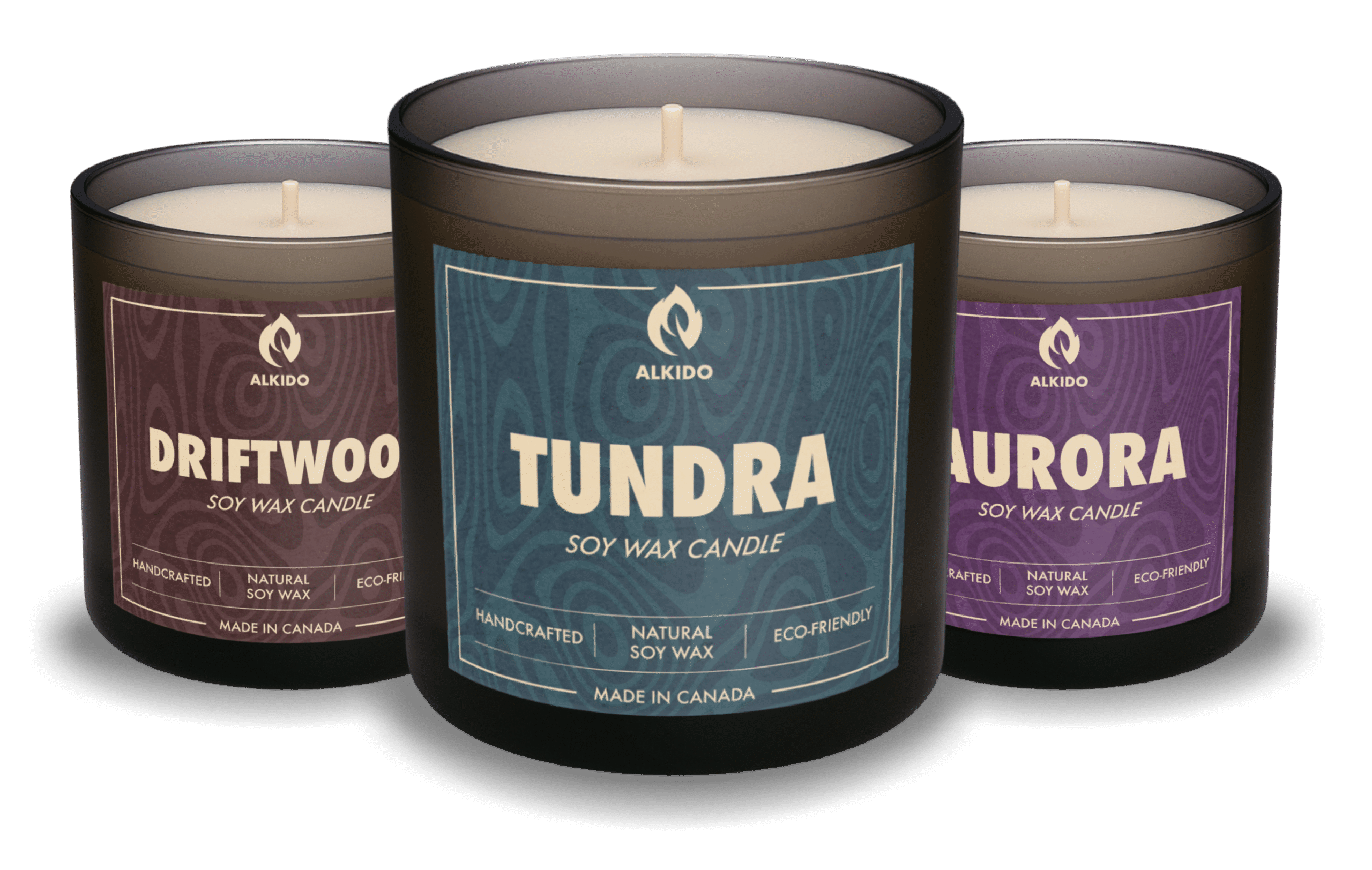 Three candles standing together.