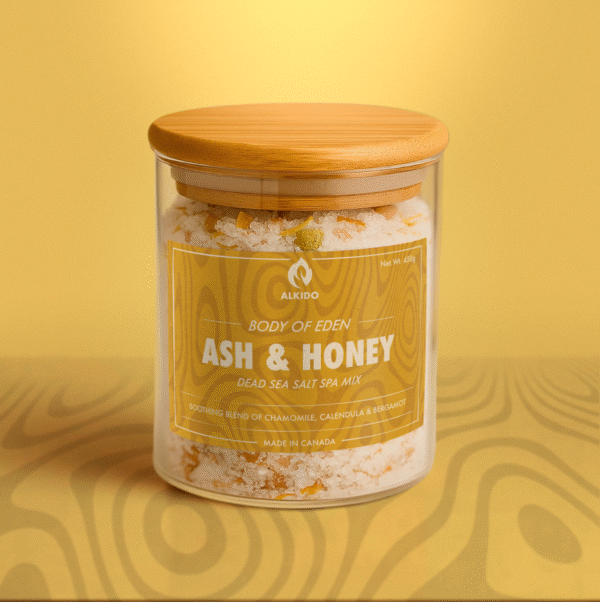 Jar of Ash & Honey dead sea salt spa mix.