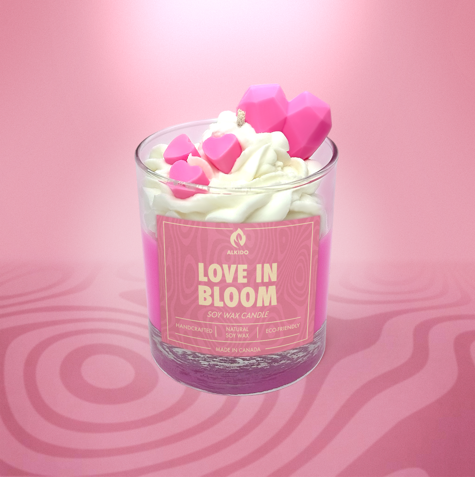 Soy wax candle – ALKIDO LOVE IN BLOOM, romantic floral scent, hand-poured in Toronto