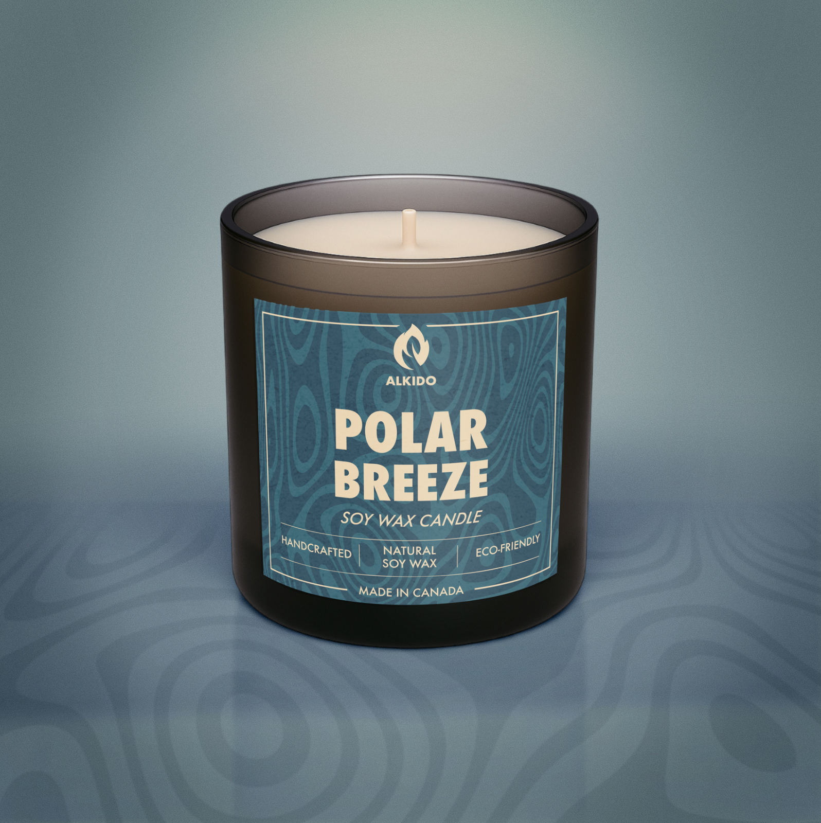 Clean cotton soy wax candle – ALKIDO POLAR BREEZE, crisp, hand-poured, and eco-conscious