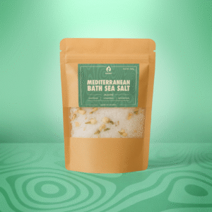 ALKIDO Mediterranean Bath Sea Salt Jasmine – natural Mediterranean salt with whole dried jasmine flowers in recyclable glass jar, floral soak for skin and mood balance