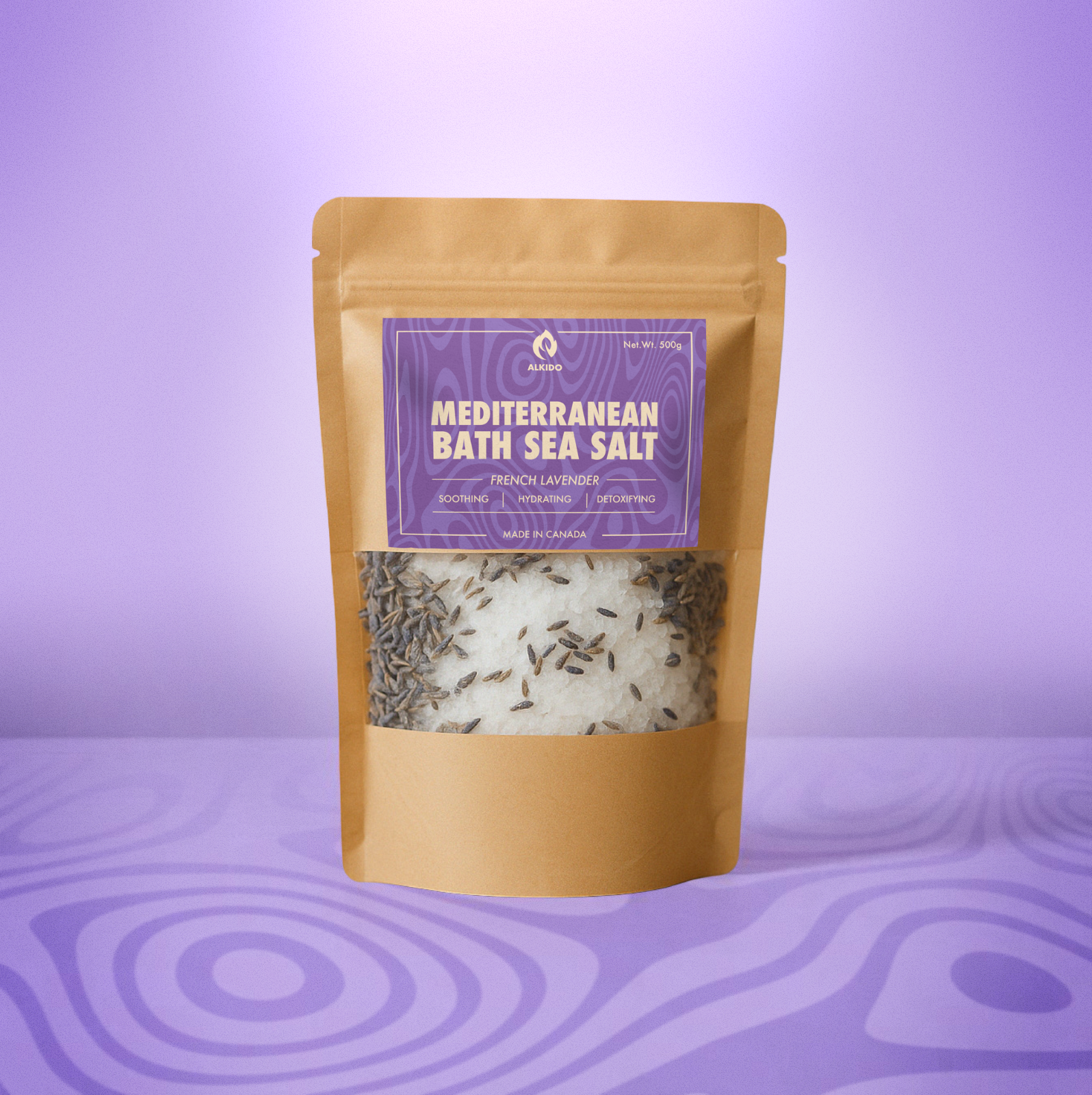 Mediterranean Bath Sea Salt – Lavender in glass jar with dried lavender buds