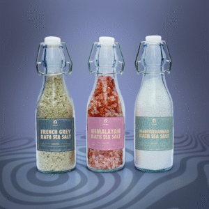 Original Bath Salt Set by ALKIDO – Floral bath trio with lavender, jasmine, and calendula in eco-glass bottles