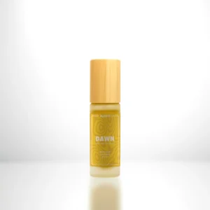 ALKIDO DAWN Nail and Cuticle Oil in a bamboo roller bottle with a yellow label on a light background