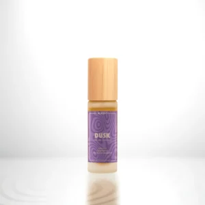 ALKIDO DUSK Nail and Cuticle Oil in a bamboo roller bottle with a purple label on a light background