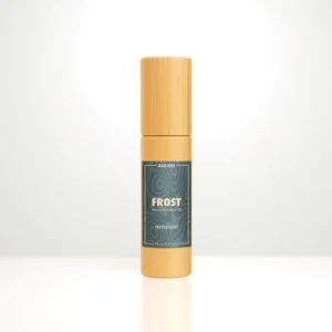 ALKIDO FROST Nail and Cuticle Oil in a bamboo roller bottle on a light background
