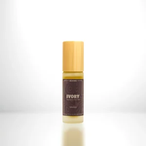 ALKIDO IVORY Nail and Cuticle Oil in a bamboo roller bottle with a dark label on a light background