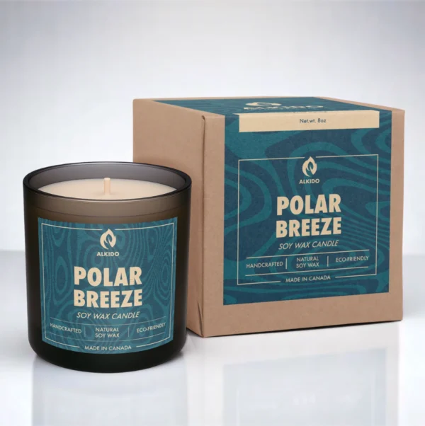 Clean cotton soy wax candle – ALKIDO POLAR BREEZE, crisp, hand-poured, and eco-conscious