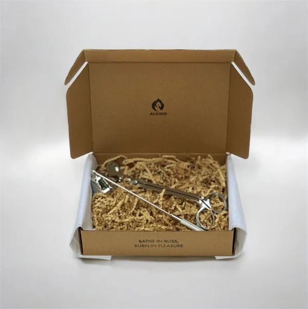 ALKIDO Candle Care Set Silver Edition wick trimmer, snuffer, on a light background